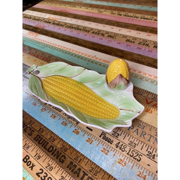VINTAGE Norleans Individual Corn Cob Dish Server plate salt shaker Japan 2 Set - Picture 3 of 9
